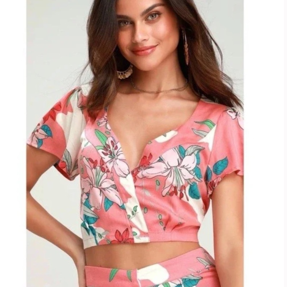 Floral Pink beach baby doll Crop Top